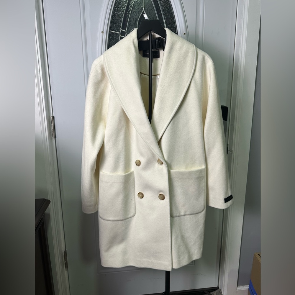 Donna Karan Women’s Small Ivory Double Breasted Coat Wool Blend Chic NWT